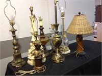 (8) Lamp bases, some have damage, and Glass lamp