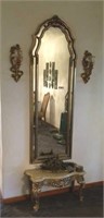 FRENCH STYLE HALL MIRROR W/BENCH