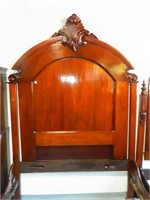 Walnut Victorian High Back Bed with Carved Crest