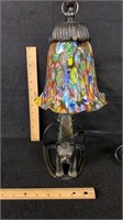 Cat lamp w/multi color glass shade
