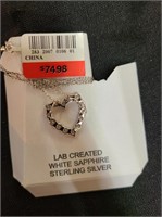 LAB CREATED SAPHIRE HEART NECKLESS