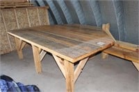 Wood Table with 6 Wood Benches