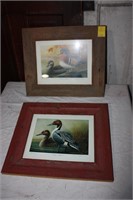 2 Duck prints barnwood frames no glass 9"x12"