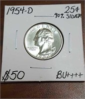 1954D Washington Silver Quarter- Graded BU++++