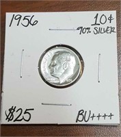1956 Roosevelt Silver Dime-Graded BU++++