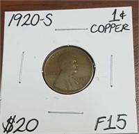 1920S Wheat Copper Penny- Graded F15