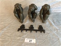 3 Pcs Vintage Decorative Monkey Figurines with Key
