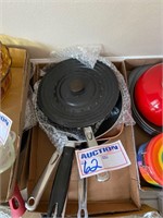 Box of asst frying pans