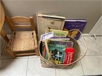 Asst books, wooden doll chair