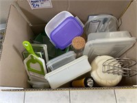 Box of asst storage containers & utensils