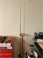 3 Fishing rods & reels w/stand