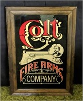 Vintage Colt Firearms Reverse Painted Glass Sign