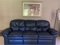 Blue Leather Recliner Sofa