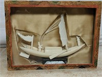 Carved Bone Junk Ship w/Presentation Case