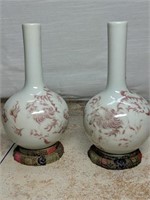 Pair of Signed Asian Vases w/Bases