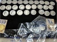 Lot of 33 Silver (Pre-1965) Roosevelt Dimes