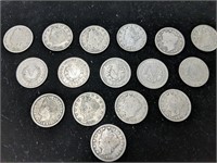 Lot of 16 Liberty Head 'V' Nickels