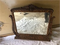 LARGE OAK DRESSER MIRROR WITH CARVING