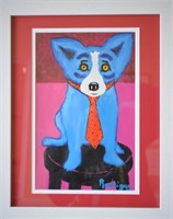 Attributed to George Rodrigue Blue Dog Red Tie