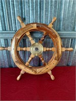 VINTAGE 24" BRASS AND WOOD SHIP WHEEL