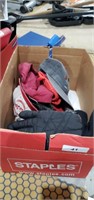 Box of Advertising Hats & Leather Gloves
