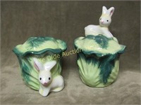 Bunny Rabbit on Lettuce Design Salt Pepper Shakers