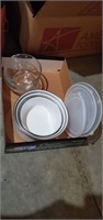 Metal Nesting Bowls w/ Lids & 2 Glass Bowls