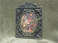 Small Brass Frame Floral Print Under Glass