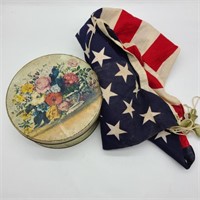 Maurice Lenell Cookie Tin w/ 50 Star Flag