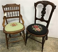 Two Victorian needlepoint side chairs