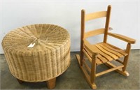 Wicker foot stool & child’s chair.