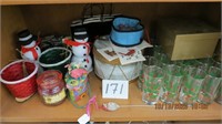 Misc. Shelf Lot, Glassware & Christmas