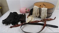 Vintage Women's Gloves, Hat/Hat Box & Belts