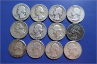 12 Silver Quarters-$3.00 Face
