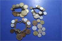 Misc Foreign Coins incl. 2 Coin Bracelets
