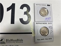 Lot of 2 Buffalo Nickels - 1937 & 1936 S