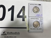 Lot of 2 Buffalo Nickels - 1936 - D
