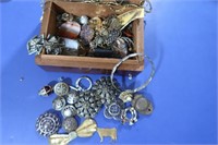Misc JewelryButton Lot(some Vintage) w/Wooden Box