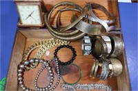 Vintage Costume Jewelry,Travel Clock w/Jewelry Box