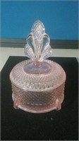 Pink pattern glass small ring box or dresser jar