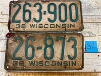 1936 Wisconsin License Plate Set