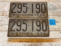 1938 Wisconsin License Plate Set