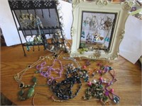 Fashion earrings, necklaces and 2 jewellery holder