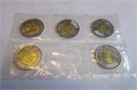 2016 $2.00 circulation coins - five pieces