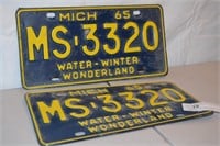 Matched pair 1965 Michigan License Plates