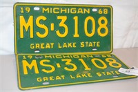 Matched pair 1968 Michigan License Plates