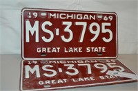 Matched pair 1969 Michigan License Plates