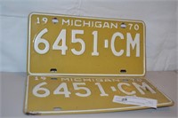 Matched pair 1970 Michigan License Plates