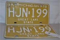 Matched pair 1970 Michigan License Plates