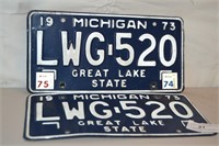 Matched pair 1973 Michigan License Plates